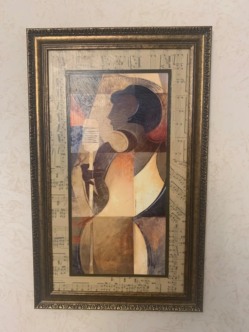 Faux-gold Frame and Multi-Colored Abstract Lady Singing Picture